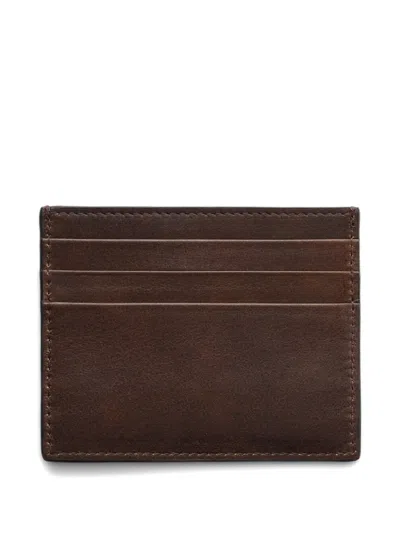 Prada Leather Card Holder In Brown