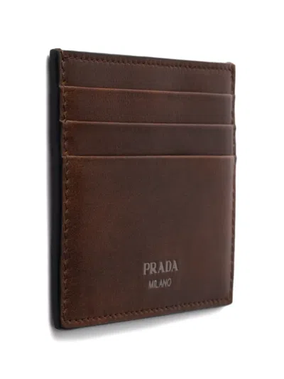 Prada Leather Card Holder In Brown