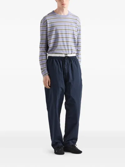 Prada Linen-blend Pants In Blue