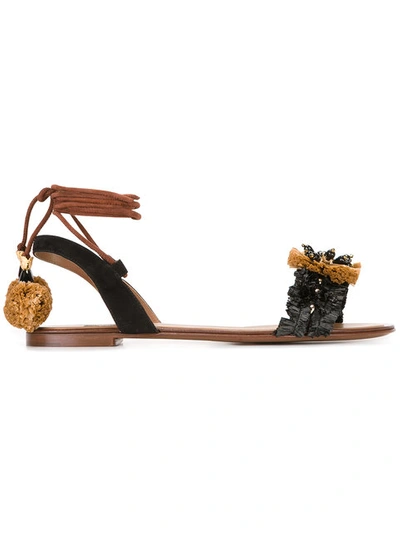 Dolce & Gabbana Raffia Embellished Sandals In Brown