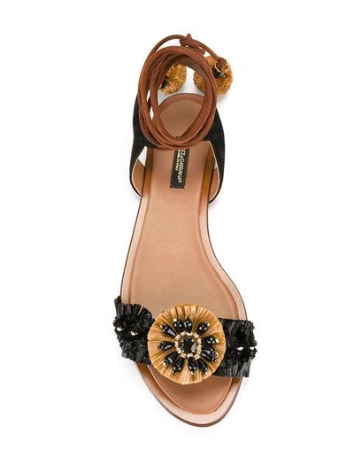 Shop Dolce & Gabbana Raffia Embellished Sandals In Brown