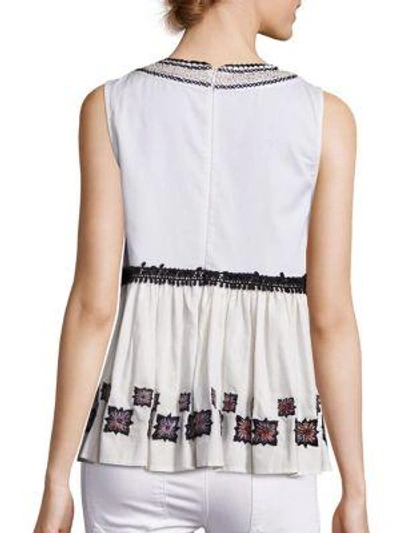 Shop Suno Embroidered Cotton Leaf Sleeveless Top In White