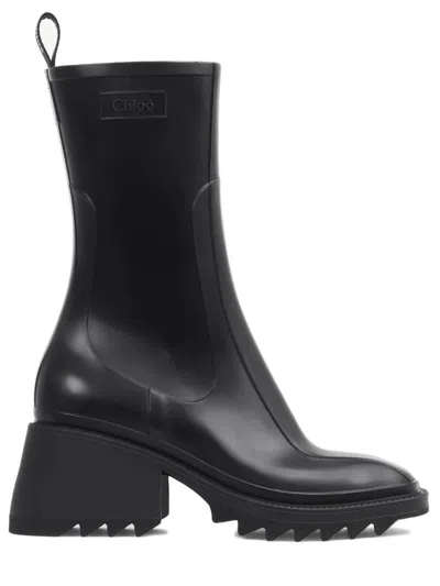 Chloé Back Loop Square Toe Boots With 50mm Heel In Black