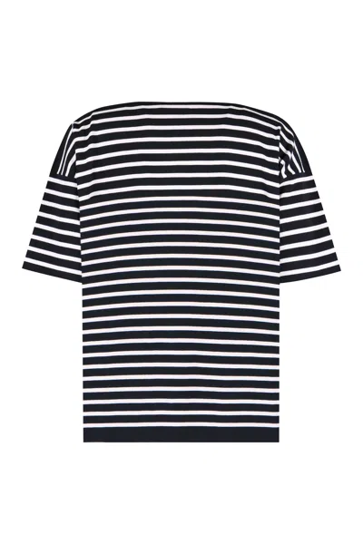 Roberto Collina Knit T-shirt With Striped Motif For Women In Black