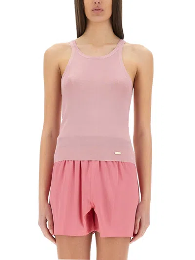 Tom Ford Pink Solid Round Neck Top In Pink