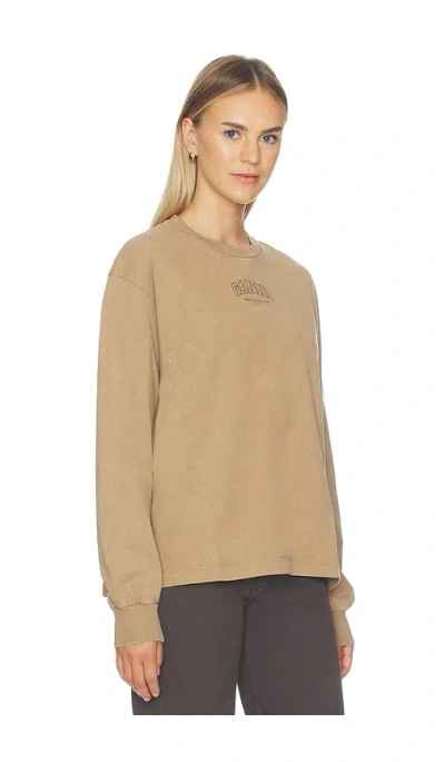 Ganni Future Essentials Washed Effect Long Sleeve Pullover In Brown