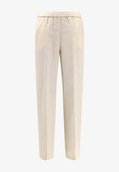 Aspesi Drawstring Linen Pants In Neutral