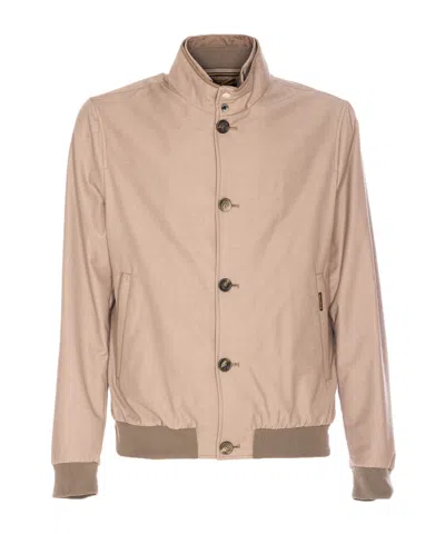 Moorer Neutral Structured Casual Jacket With High Collar In Neutral