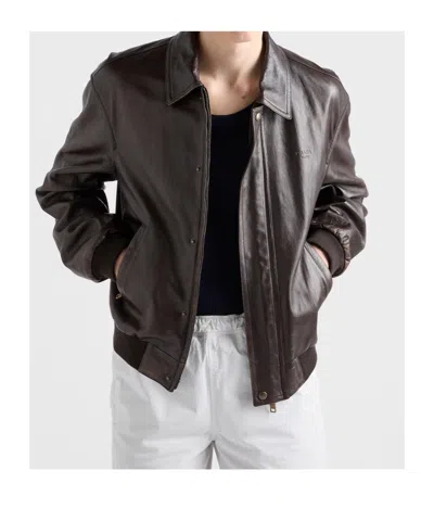 Prada Nappa Leather Bomber Jacket In Brown