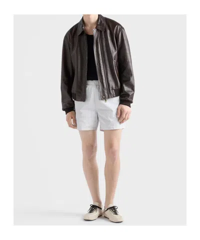 Prada Nappa Leather Bomber Jacket In Brown