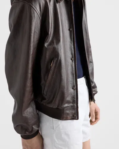 Prada Nappa Leather Bomber Jacket In Brown