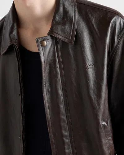 Prada Nappa Leather Bomber Jacket In Brown