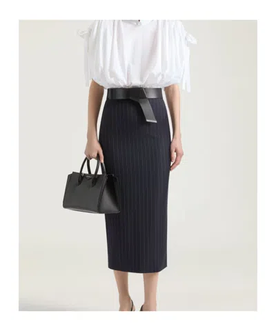 Givenchy Pinstripe-pattern Wool Midi Skirt In Black