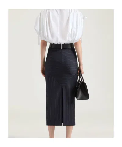 Givenchy Pinstripe-pattern Wool Midi Skirt In Black
