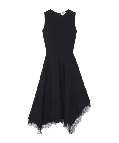 Alexander Mcqueen Lace-trim Asymmetric Dress In Black