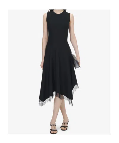 Alexander Mcqueen Lace-trim Asymmetric Dress In Black