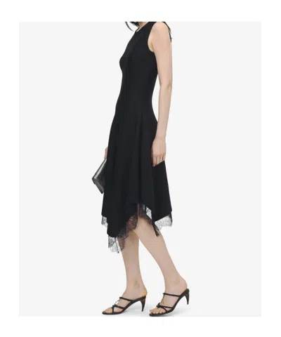 Alexander Mcqueen Lace-trim Asymmetric Dress In Black