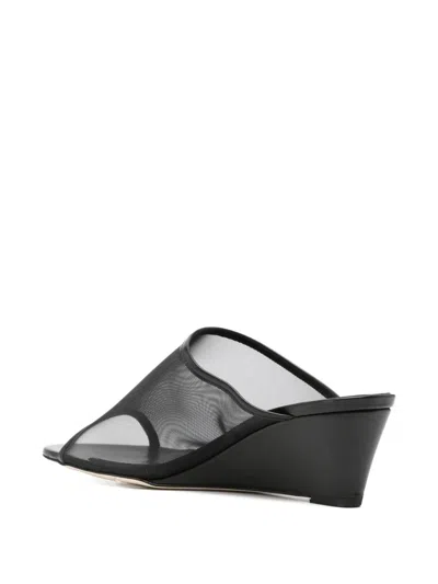 Aeyde Leather-mesh Suzanne Wedge Sandals 55 In Black