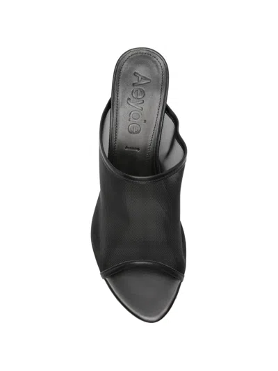 Aeyde Leather-mesh Suzanne Wedge Sandals 55 In Black