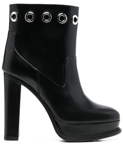 Alexander Mcqueen Leather Platform Ankle Boots In Black