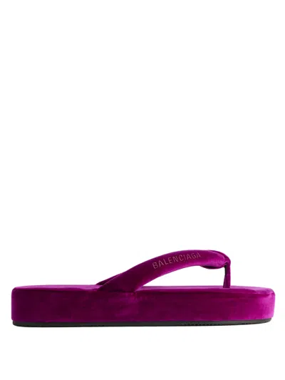 Balenciaga Jet Lag Stretch Velvet Platform Thong Sandals In Purple