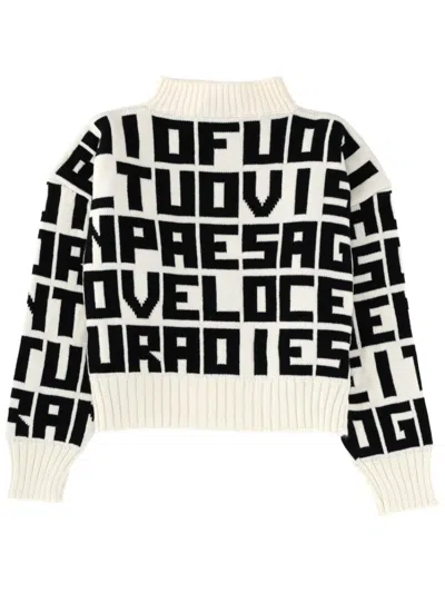 Msgm Black Virgin Wool-blend Lettered Sweater In White