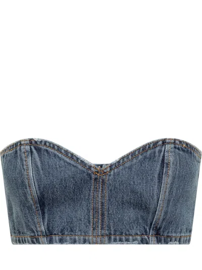 Monot Blue Solid Strapless Top In Blue