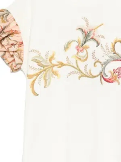 Etro Floral Ruffled Sleeve T-shirt In Multi