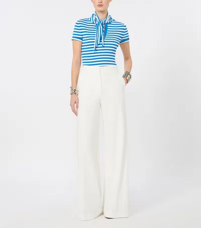 Max Mara Striped-pattern Bow-detail T-shirt In Blue
