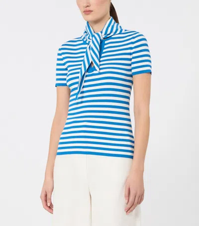 Max Mara Striped-pattern Bow-detail T-shirt In Blue