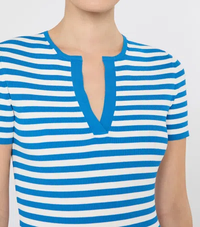 Max Mara Striped-pattern Bow-detail T-shirt In Blue