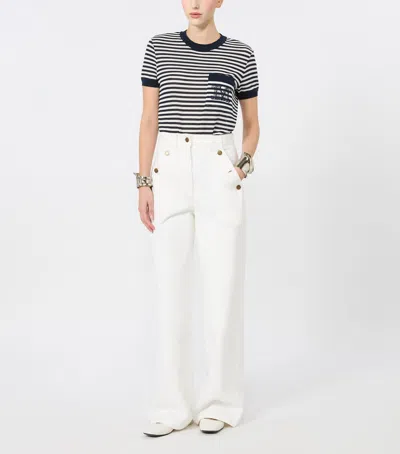 Max Mara Striped-pattern Embroidered-logo T-shirt In Multi
