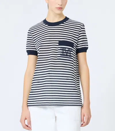 Max Mara Striped-pattern Embroidered-logo T-shirt In Multi