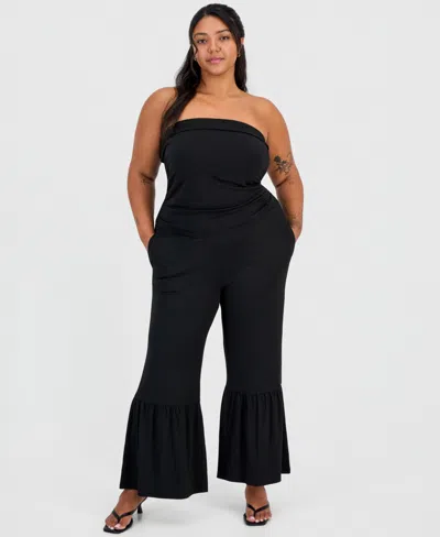 Full Circle Trends Plus Size Pull-on Tube Top In Black