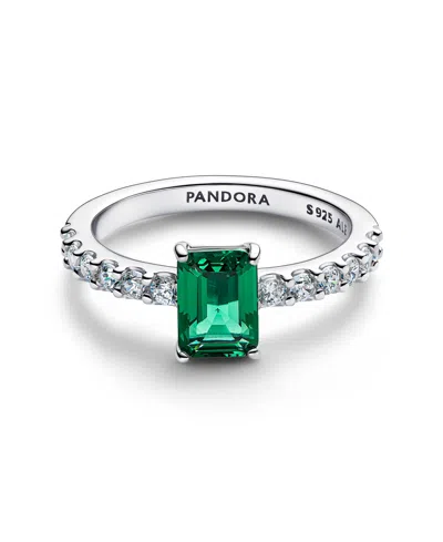 Pandora Rectangular Sparkling Green Halo Ring In Multi
