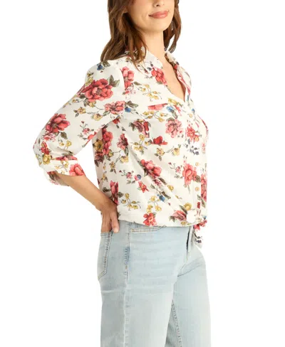 Bcx Women's Printed Collared Button-up Top In Multi