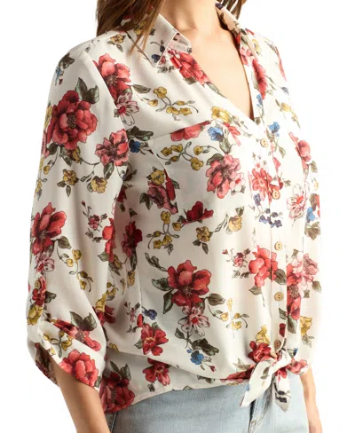 Bcx Women's Printed Collared Button-up Top In Multi