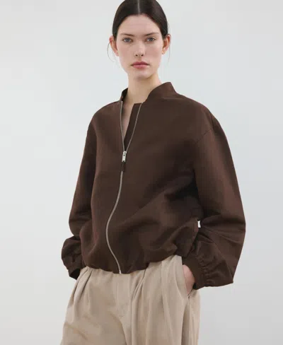 Mango Linen & Cotton Bomber Jacket In Multi