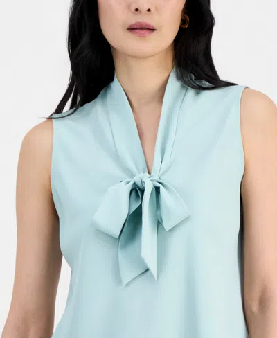Kasper Petite Sleeveless Tie-front Pull-on Blouse In Blue