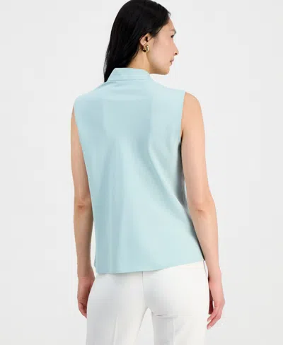 Kasper Petite Sleeveless Tie-front Pull-on Blouse In Blue