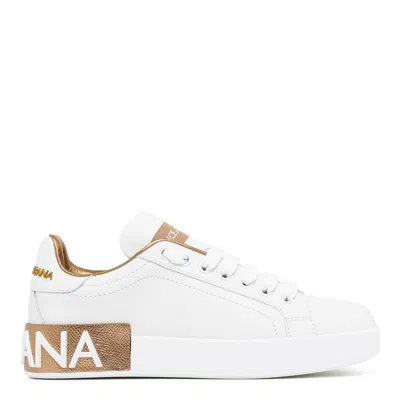 Dolce & Gabbana Calfskin Portofino Sneakers For Women In White