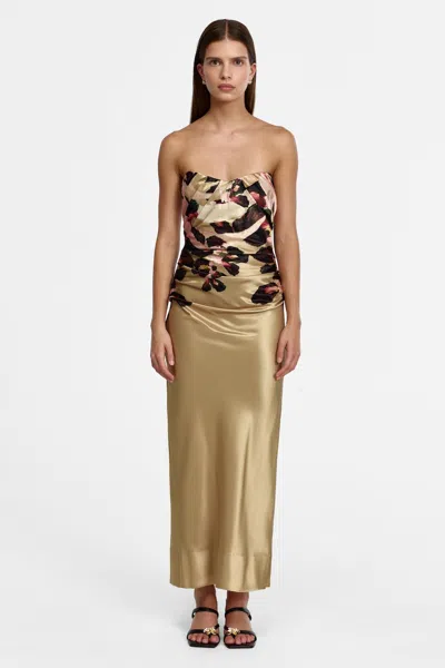 Acler Bowers Floral Satin Maxi Dress In Brown