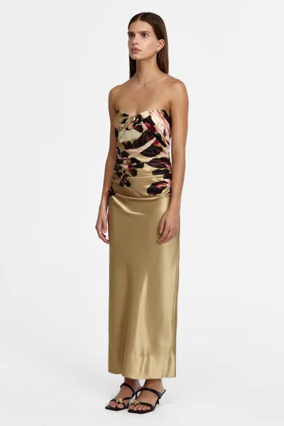Acler Bowers Floral Satin Maxi Dress In Brown