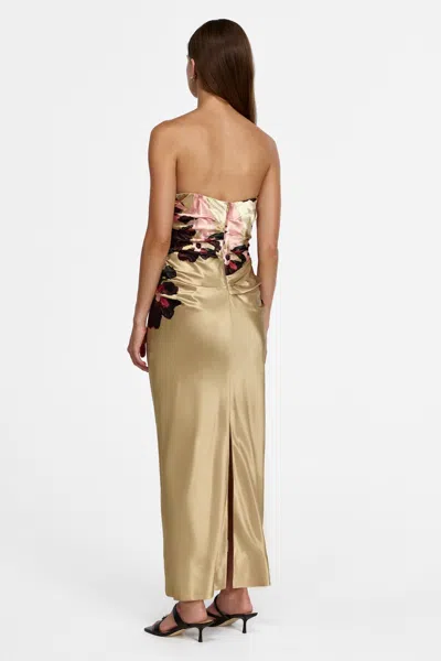 Acler Bowers Floral Satin Maxi Dress In Brown