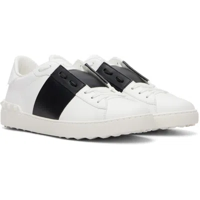 Valentino Blue Calf Leather Bos Taurus Low Top Sneakers In White