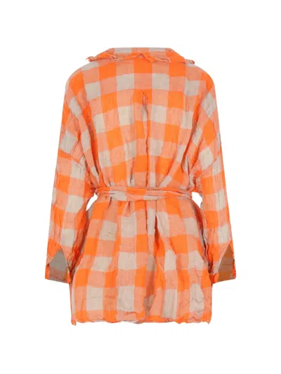 Daniela Gregis Check-pattern Belted Shirt In Orange