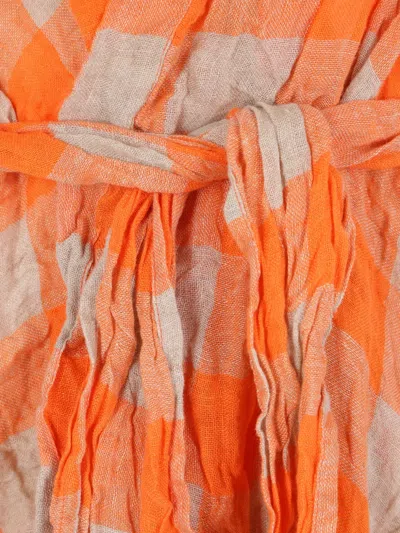 Daniela Gregis Check-pattern Belted Shirt In Orange