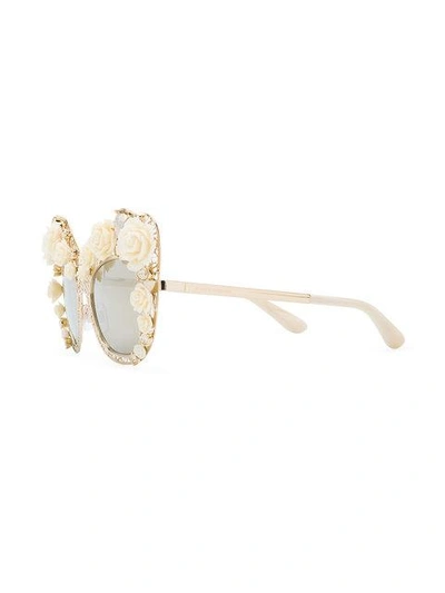 Shop Dolce & Gabbana Gold Tone Rose Lace Cat-eye Sunglasses
