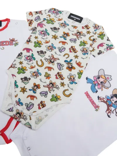 Dsquared2 Logo-print Cotton Bodysuits Set In Neutral