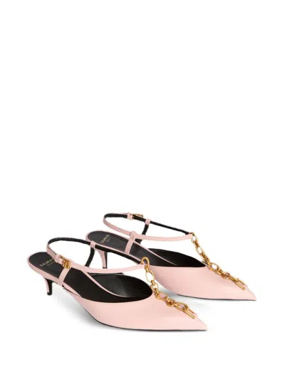 Balmain Sync Chain Kitten Slingbacks In Leather In Pink